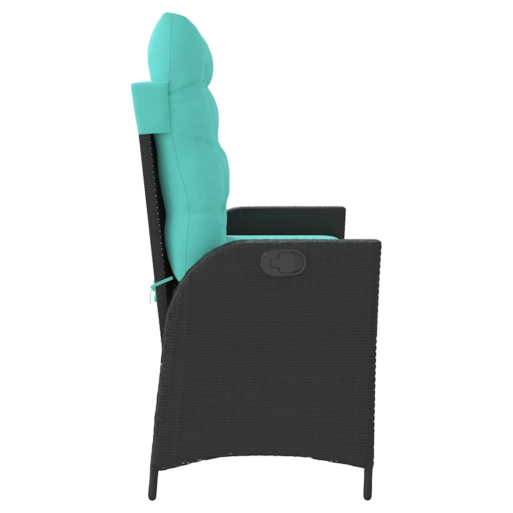 Gartenbank Verstellbar mit Kissen Schwarz Poly Rattan