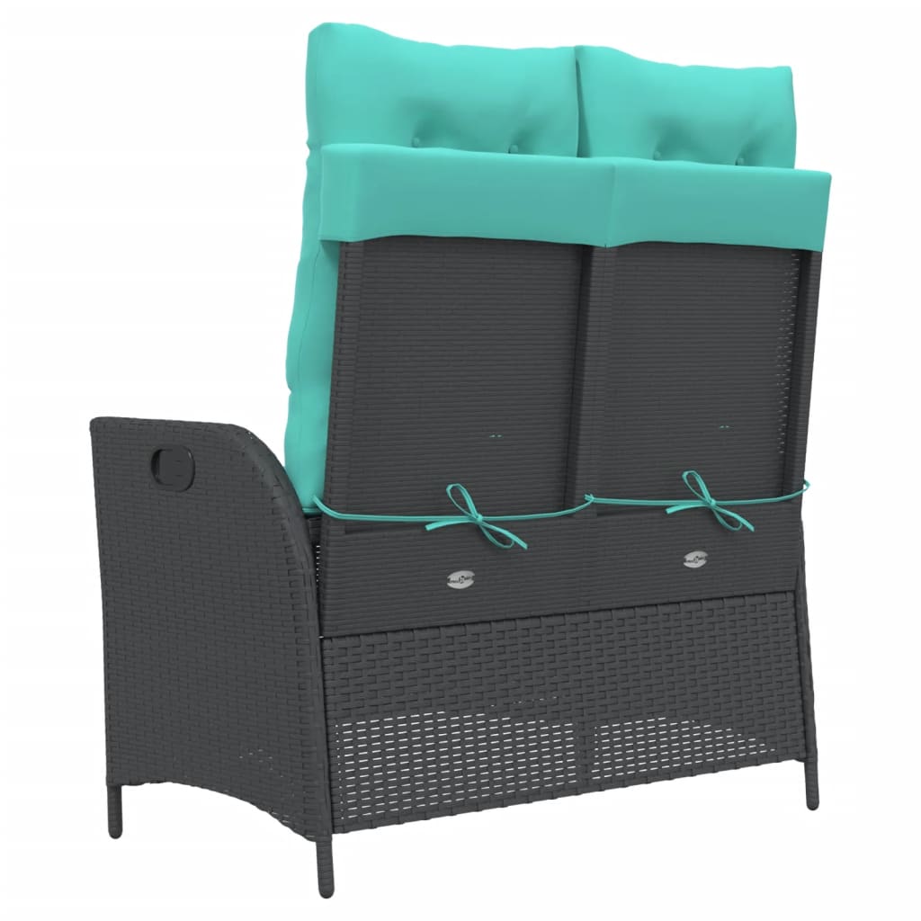 Gartenbank Verstellbar mit Kissen Schwarz Poly Rattan