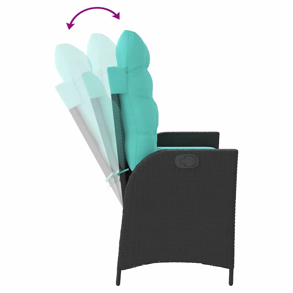 Gartenbank Verstellbar mit Kissen Schwarz Poly Rattan
