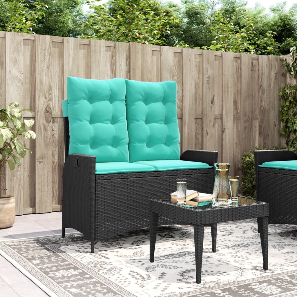 Gartenbank Verstellbar mit Kissen Schwarz Poly Rattan