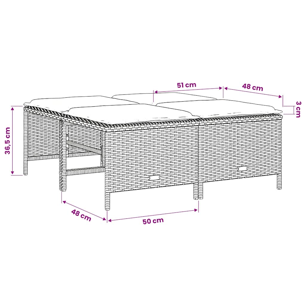 Gartenhocker mit Kissen 4 Stk. Schwarz Poly Rattan