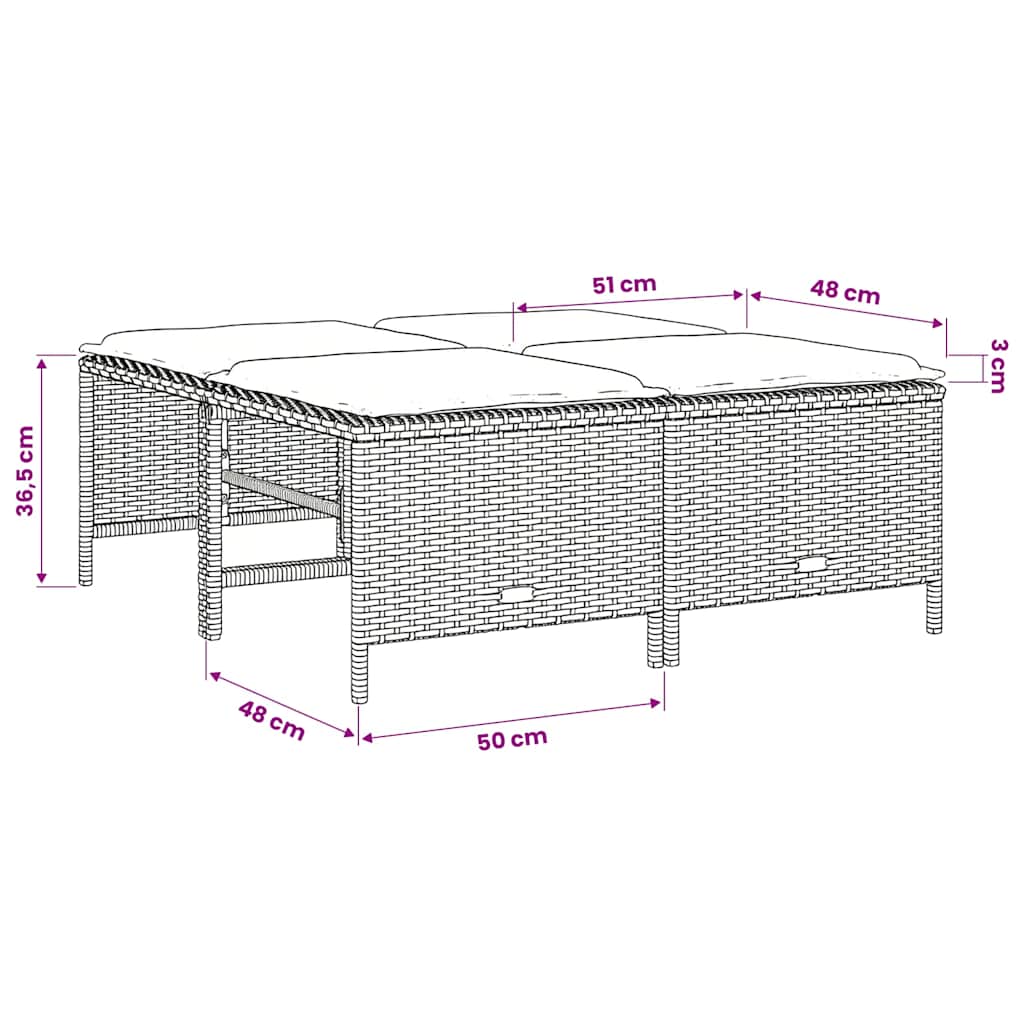 Gartenhocker mit Kissen 4 Stk. Grau Poly Rattan