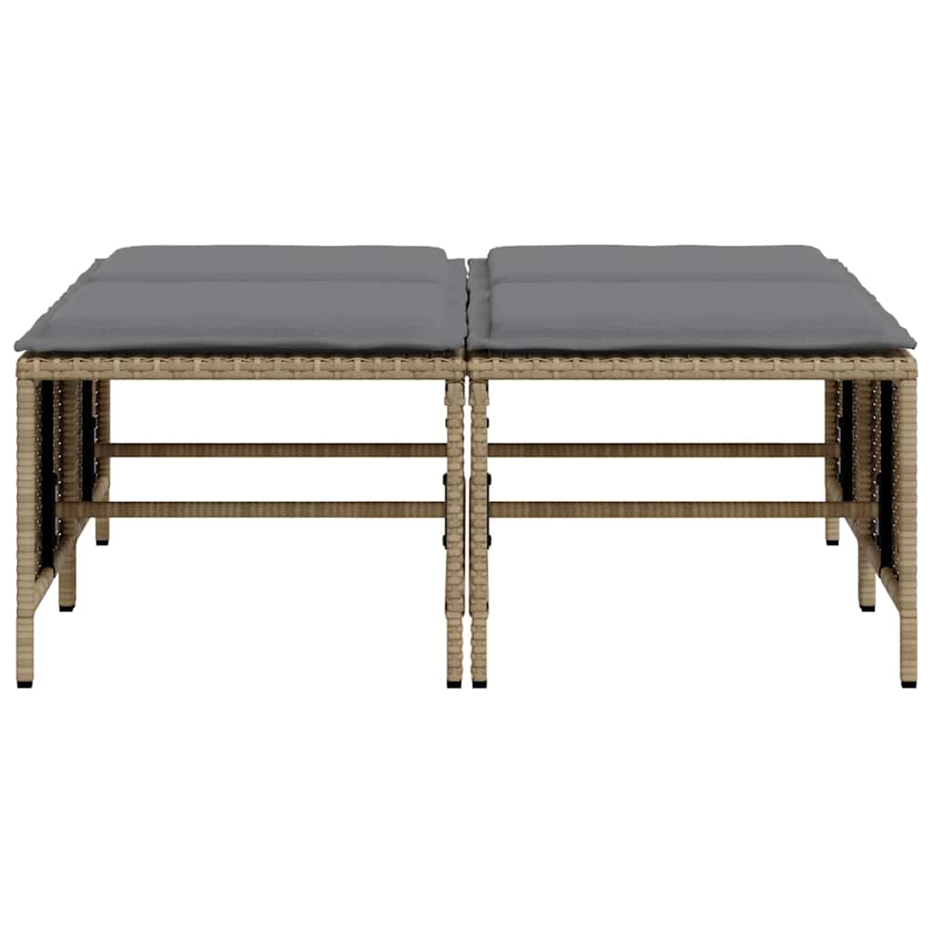 Gartenhocker mit Kissen 4 Stk. Beige Poly Rattan