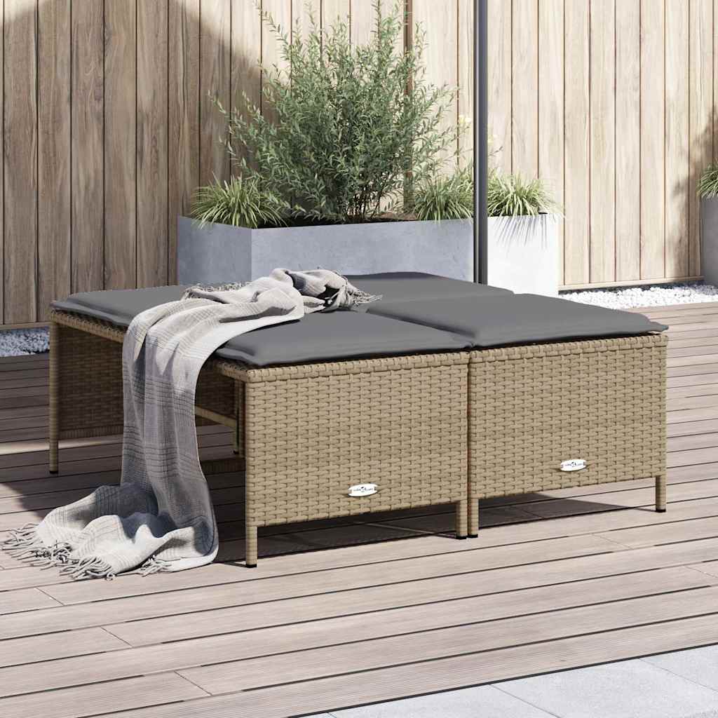 Gartenhocker mit Kissen 4 Stk. Beige Poly Rattan