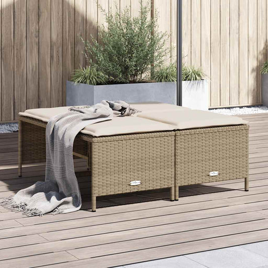 Gartenhocker mit Kissen 4 Stk. Beige Poly Rattan
