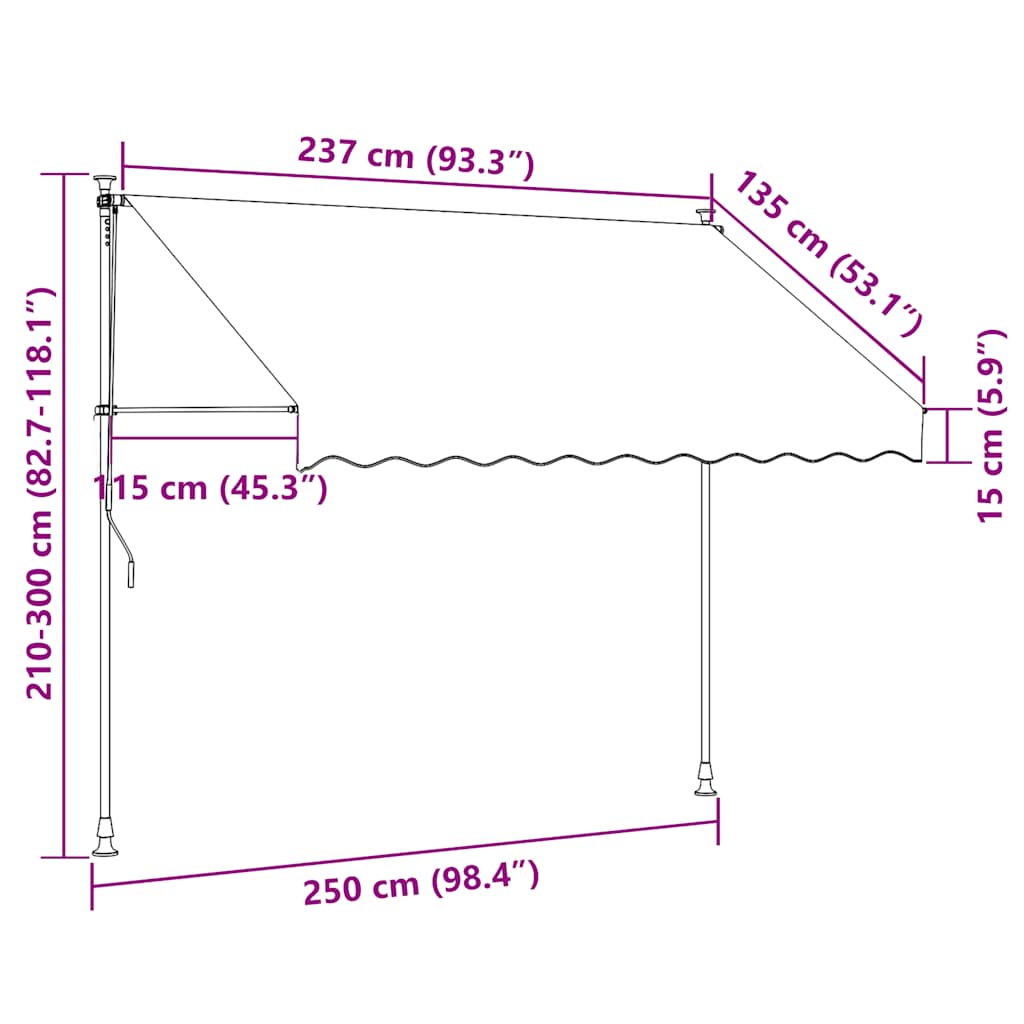Markise Einziehbar Anthrazit 250x150 cm Stoff und Stahl
