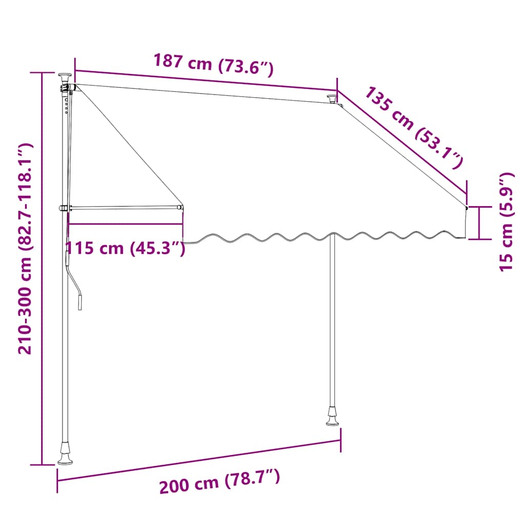 Markise Einziehbar Creme 200x115 cm Stoff und Stahl