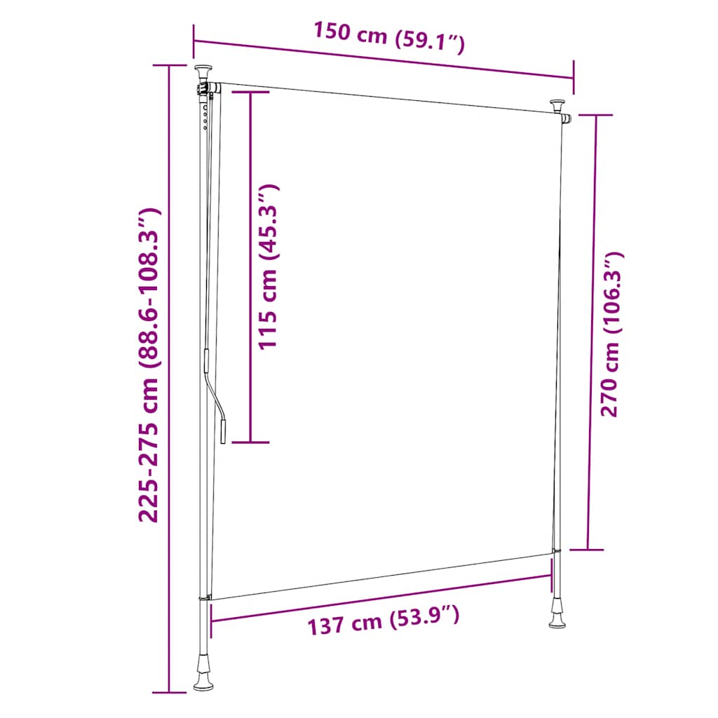 Außenrollo Blau und Weiß 150x270 cm Stoff und Stahl