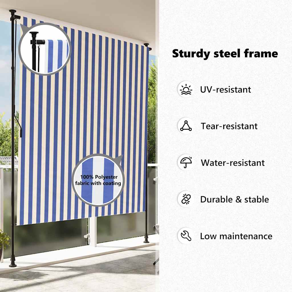 Außenrollo Blau und Weiß 200x270 cm Stoff und Stahl