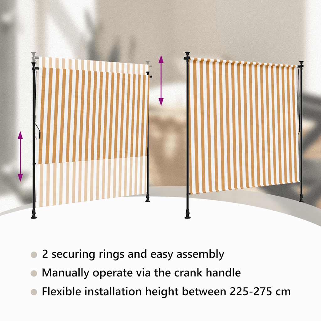 Außenrollo Orange und Weiß 200x270 cm Stoff und Stahl