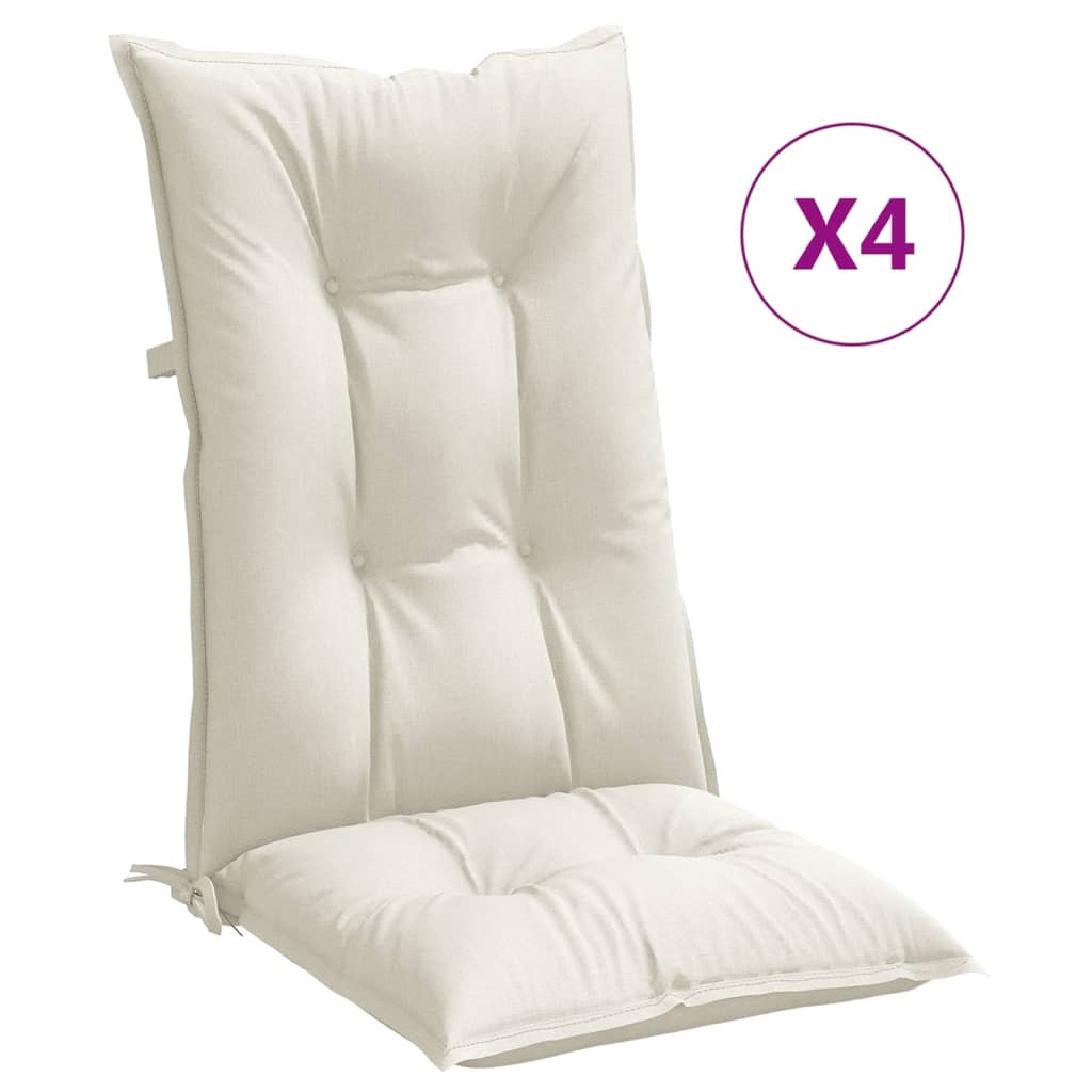 High-back cushion pads, 4 pcs, mélange cream, 120x50x7 cm, fabric