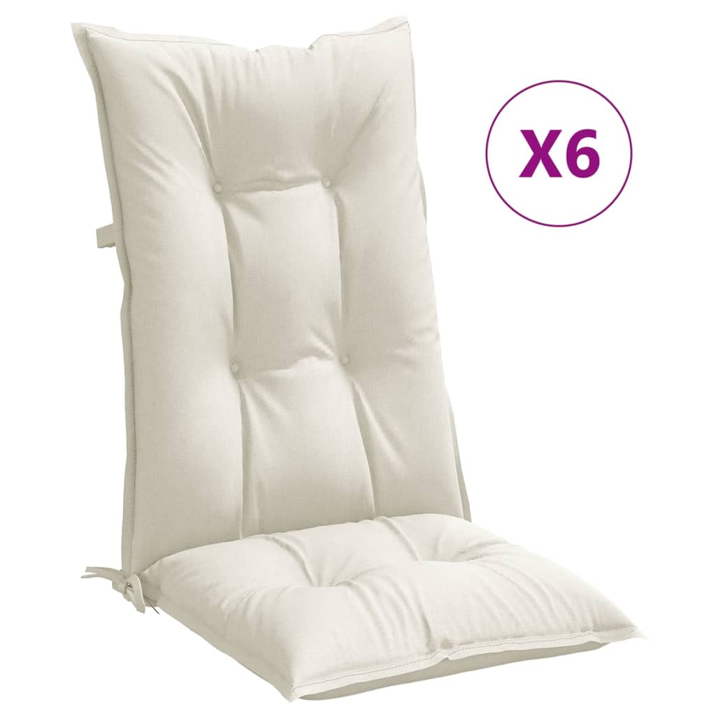 High-back cushion pads 6 pcs. Mélange Cream 120x50x7 cm Fabric
