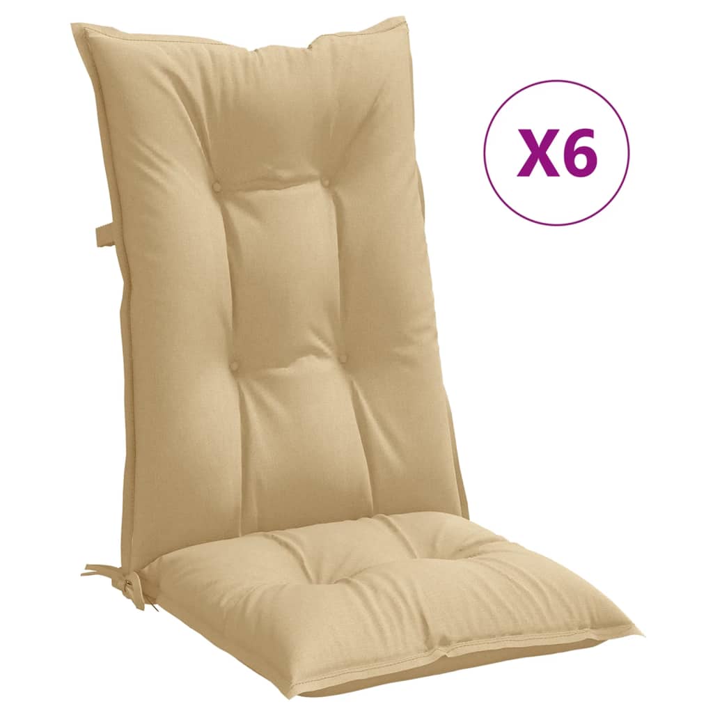 High-back cushion pads, 6 pcs, Mélange Beige, 120x50x7 cm, Fabric