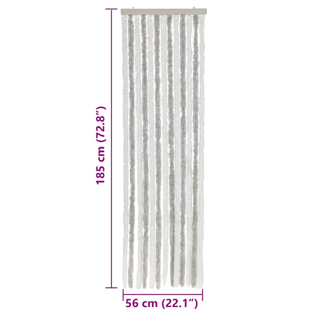 Rideau de porte moustiquaire gris clair et blanc 56x185 cm chenille