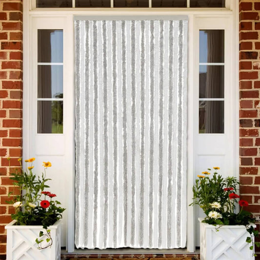 Fly Screen Door Curtain Light Gray and White 100x230 cm Chenille