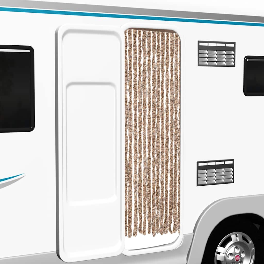 Rideau de porte anti-mouches Beige et Marron foncé 56x185 cm Chenille