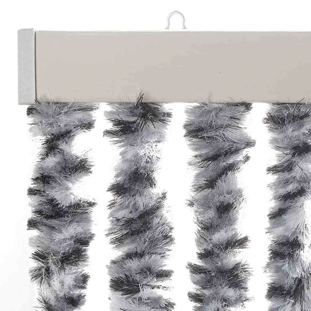 Moustiquaire de porte grise, noire et blanche 90x200 cm en chenille