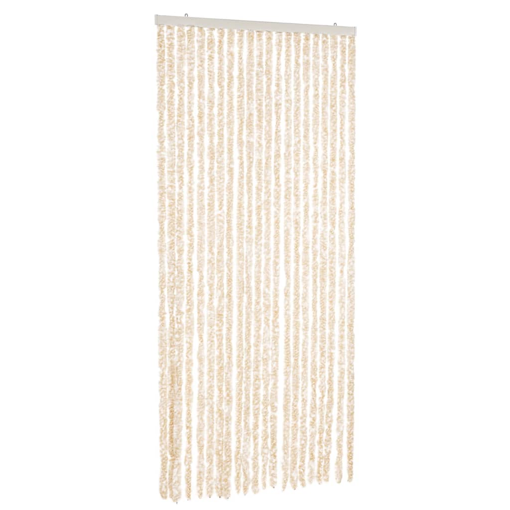 Rideau de porte anti-mouches Beige et Blanc 90x220 cm Chenille