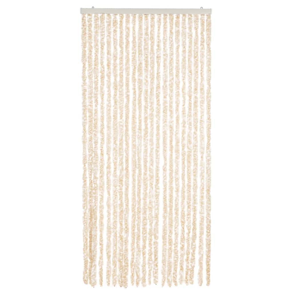 Rideau de porte anti-mouches Beige et Blanc 90x220 cm Chenille