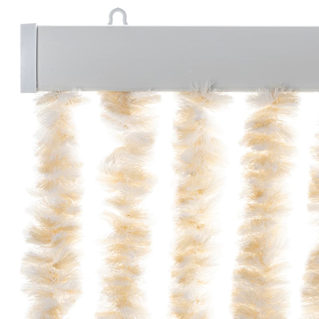 Rideau de porte anti-mouches Beige et Blanc 90x220 cm Chenille
