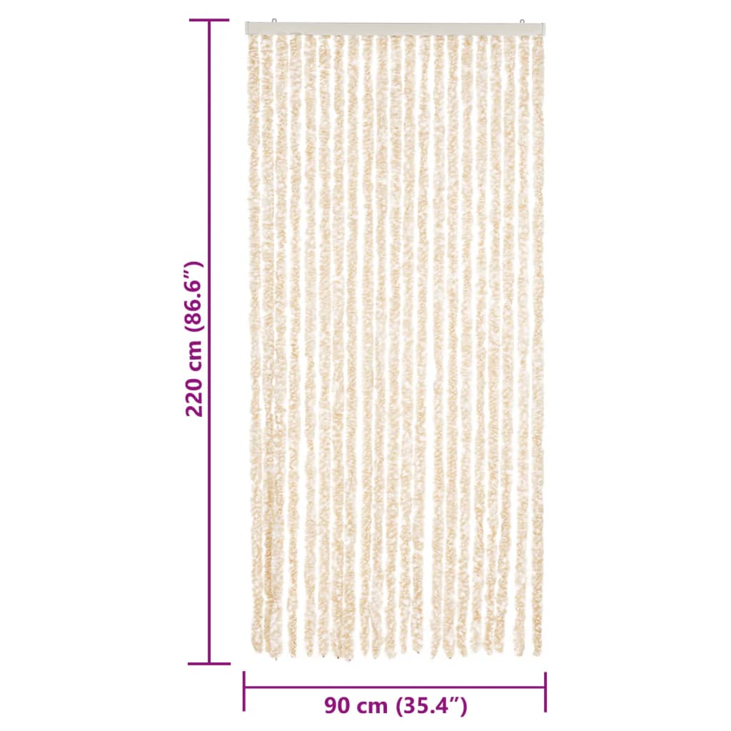 Rideau de porte anti-mouches Beige et Blanc 90x220 cm Chenille