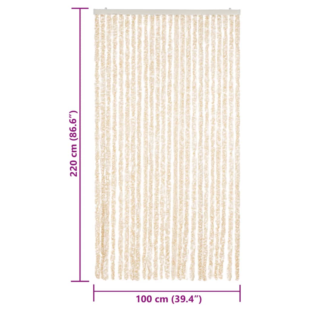 Rideau de porte moustiquaire beige et blanc 100x220 cm Chenille