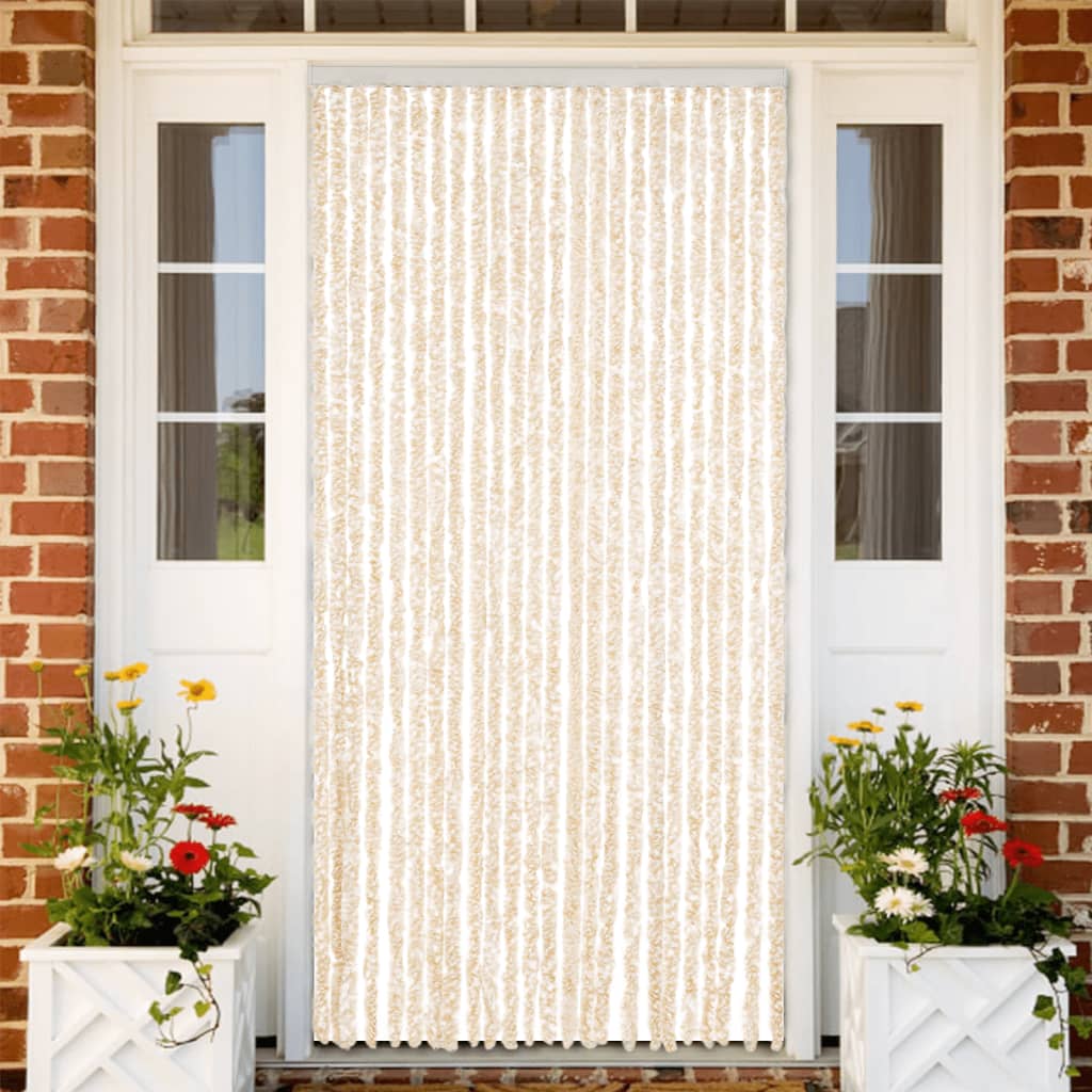 Rideau de porte moustiquaire beige et blanc 100x220 cm Chenille