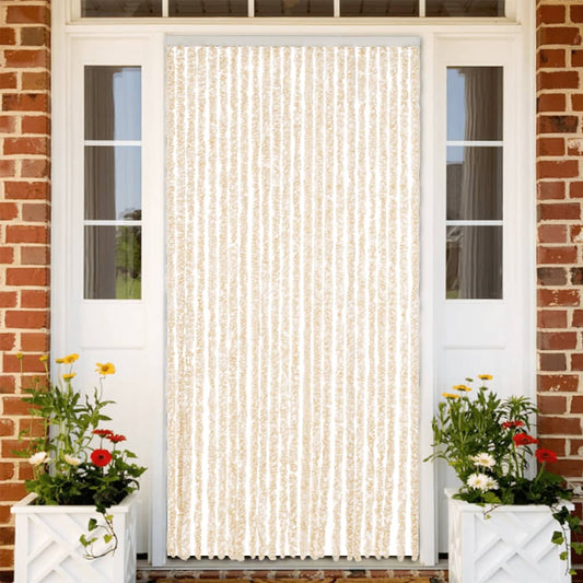 Fly Screen Curtain Beige and White 100x220 cm Chenille