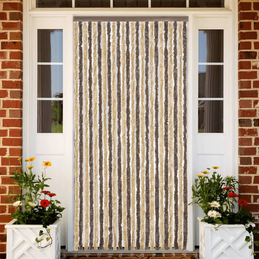 Fly Screen Curtain Dark Brown and Beige 100x230 cm Chenille
