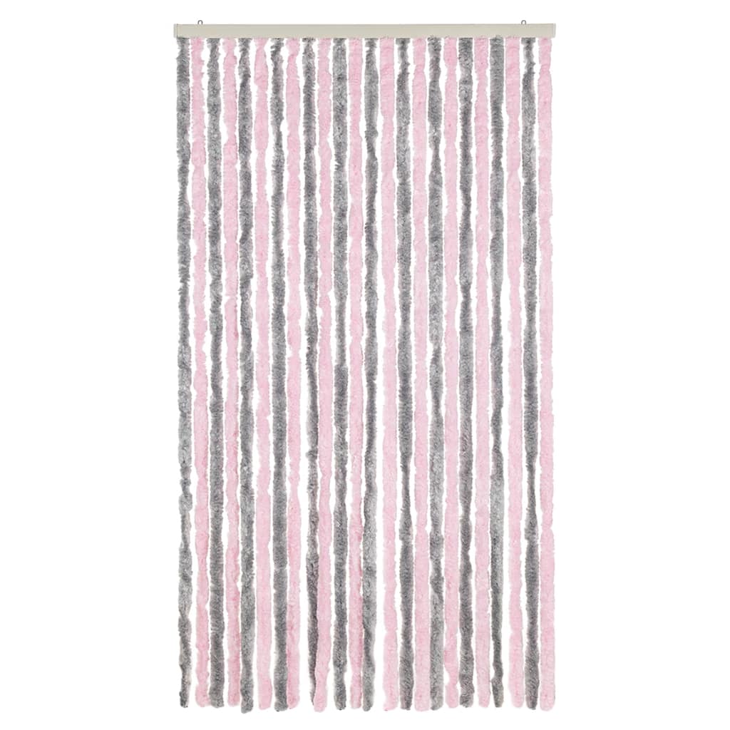 Fly Screen Door Curtain Silver Grey and Pink 100x200 cm Chenille