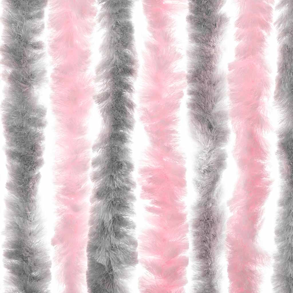 Fly Screen Door Curtain Silver Grey and Pink 100x200 cm Chenille