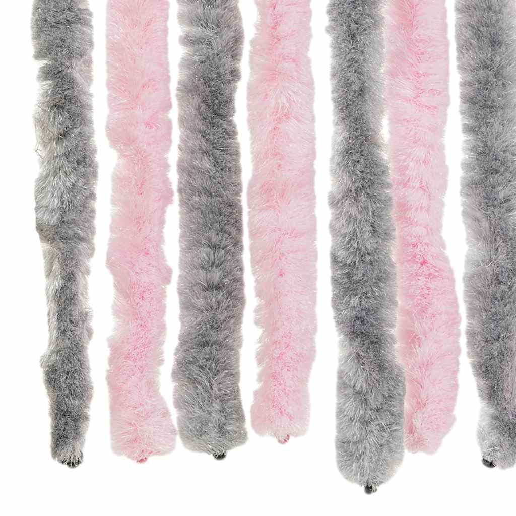 Fly Screen Door Curtain Silver Grey and Pink 100x200 cm Chenille