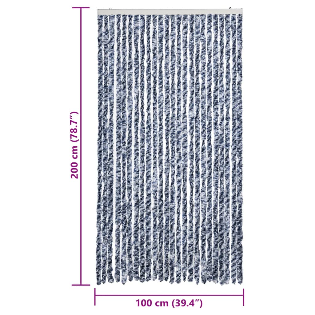 Rideau de porte anti-mouches bleu et blanc 100x200 cm chenille