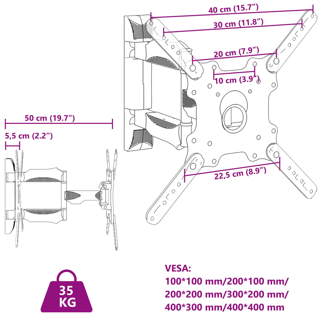 TV Wall Mount 32-55 Inch Screen Max VESA 400x400 mm 35kg