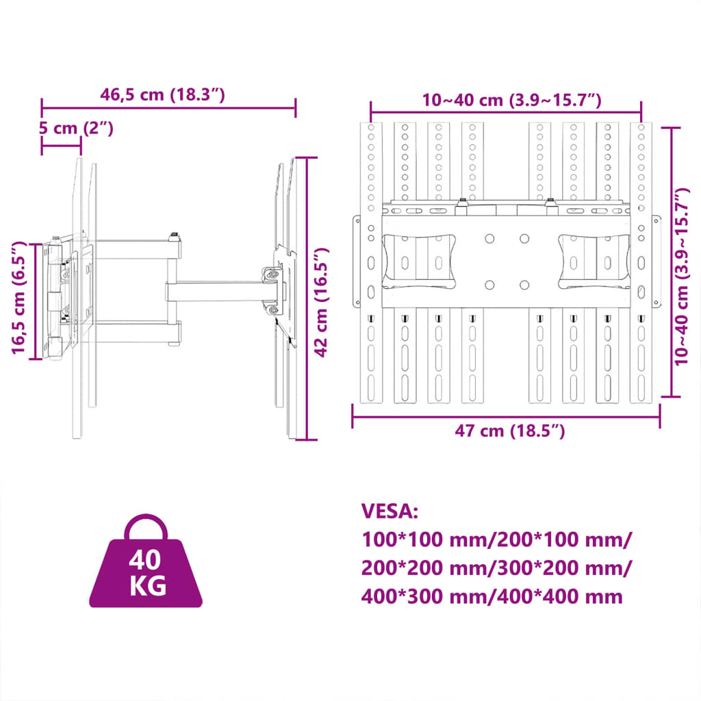 TV Wall Mount Bracket 26-70 Inch Screen Max VESA 400x400 mm 40kg