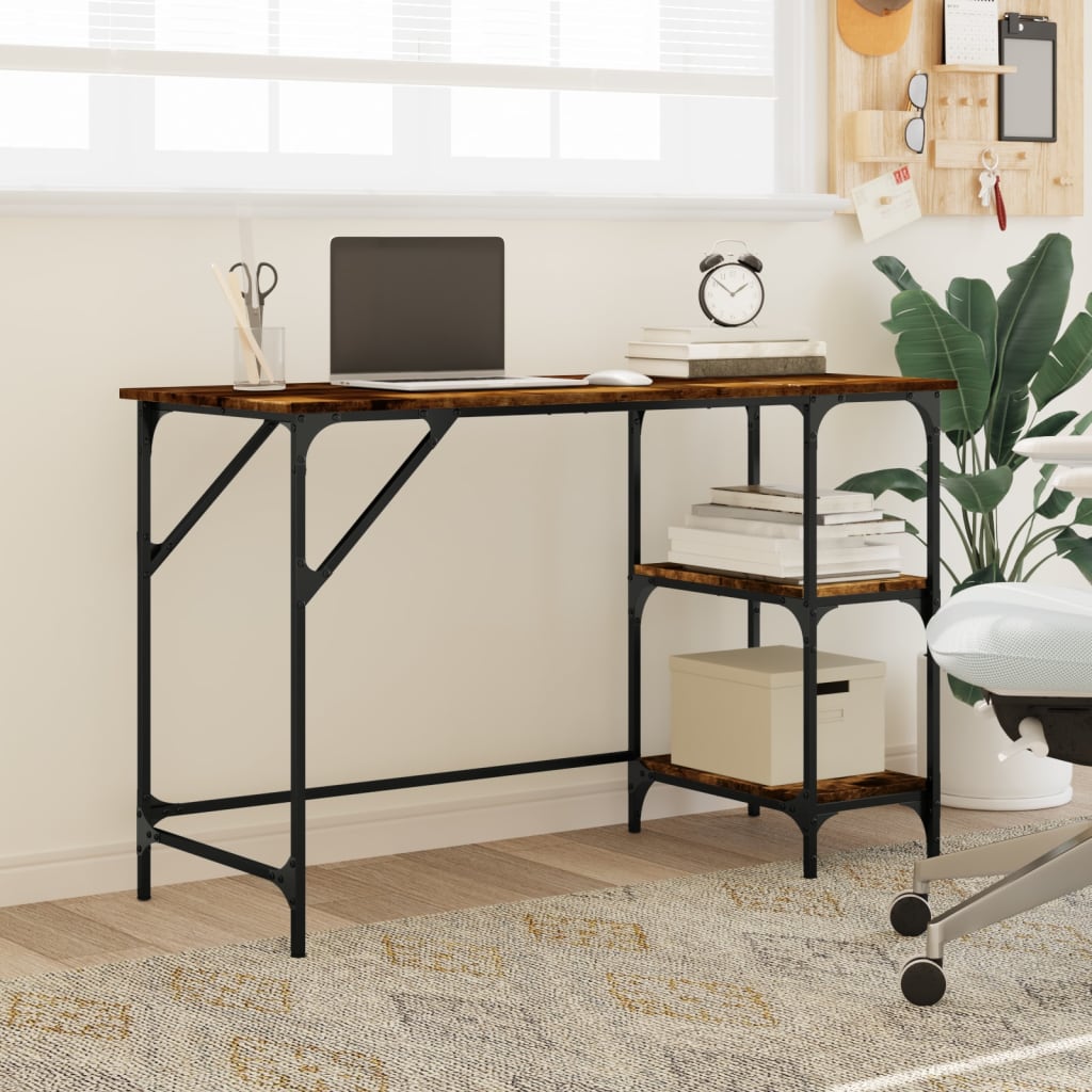 Desk Smoked Oak 120x50x75 cm Metal Wood Composite