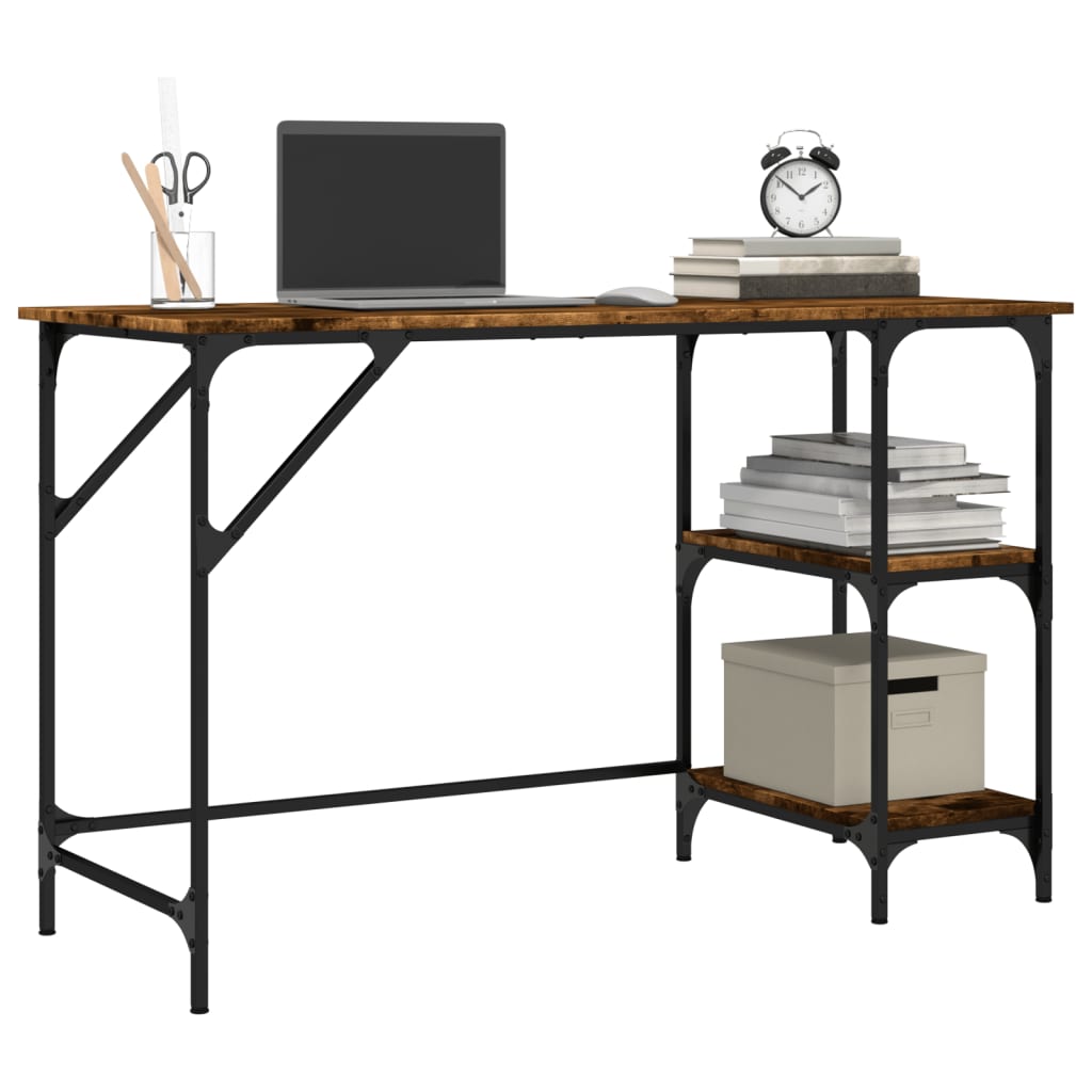 Desk Smoked Oak 120x50x75 cm Metal Wood Composite