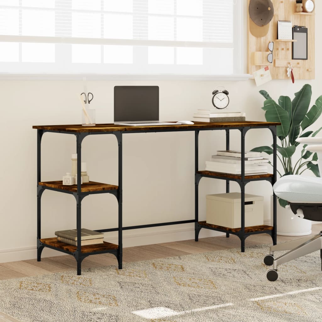 Desk Smoked Oak 140x50x75 cm Metal Wood-based Material