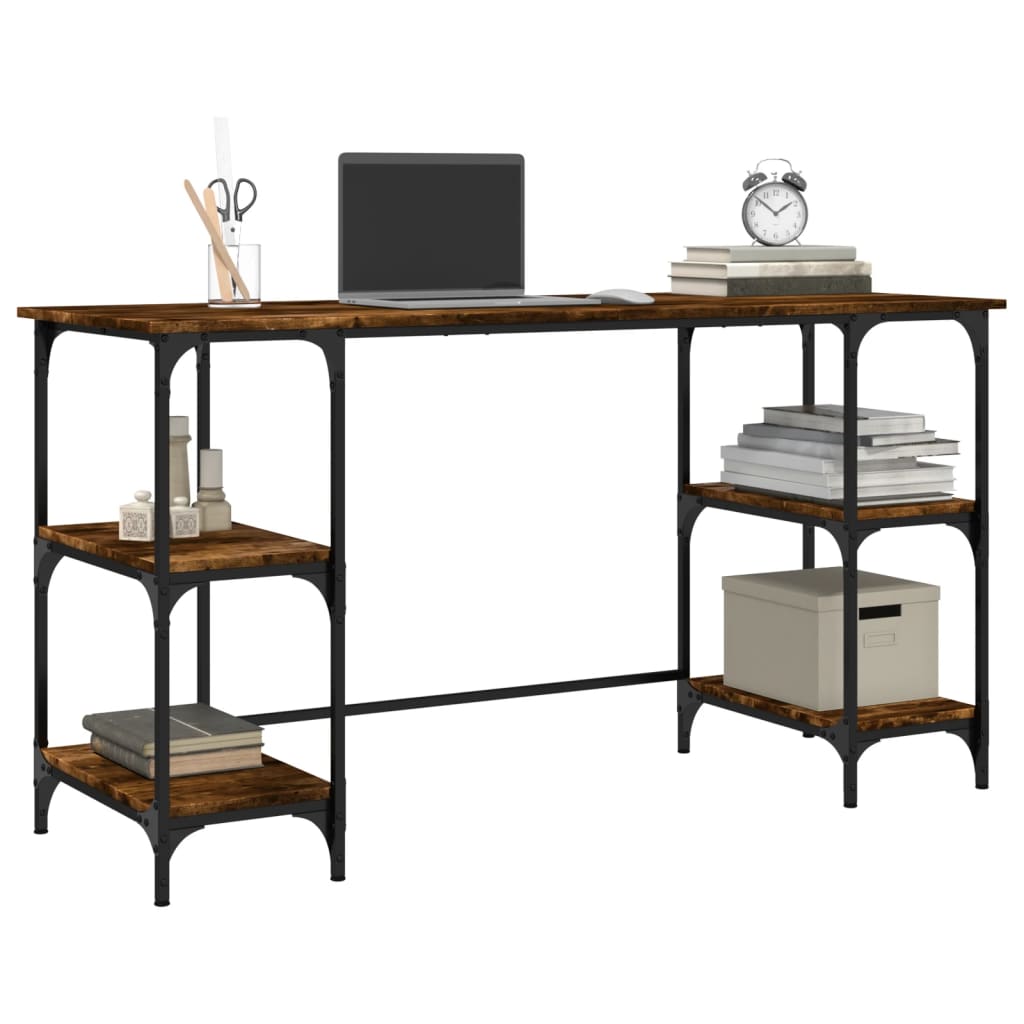 Desk Smoked Oak 140x50x75 cm Metal Wood-based Material