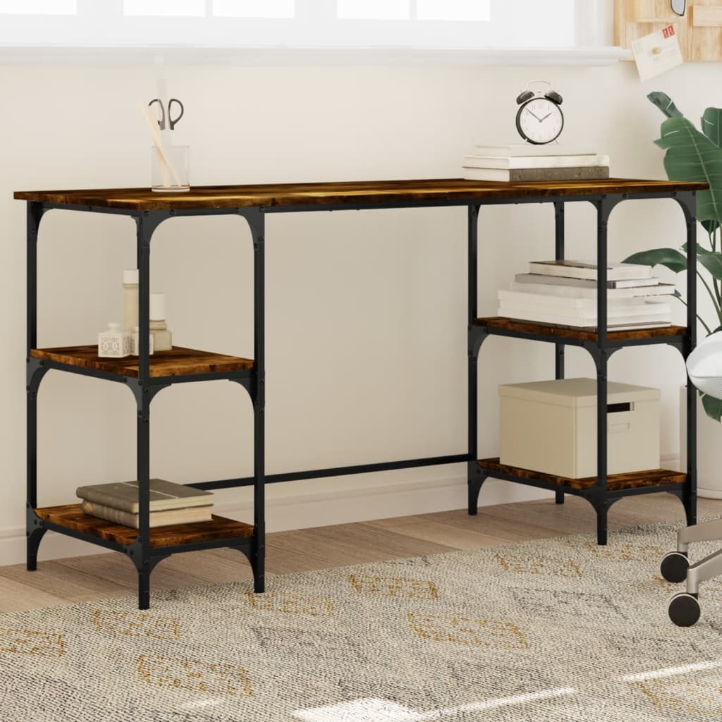 Desk Smoked Oak 140x50x75 cm Metal Wood-based Material