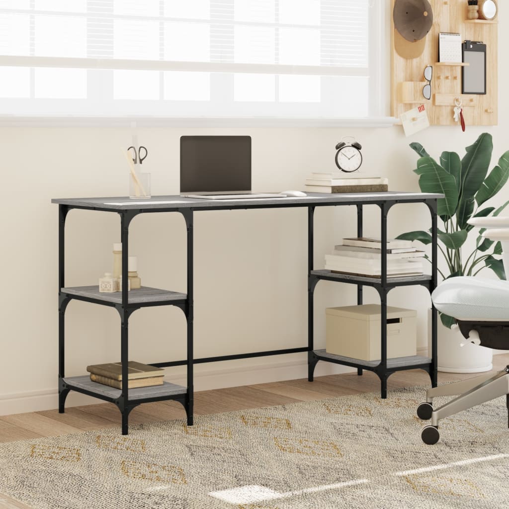 Desk Grey Sonoma 140x50x75 cm Metal Wood Material