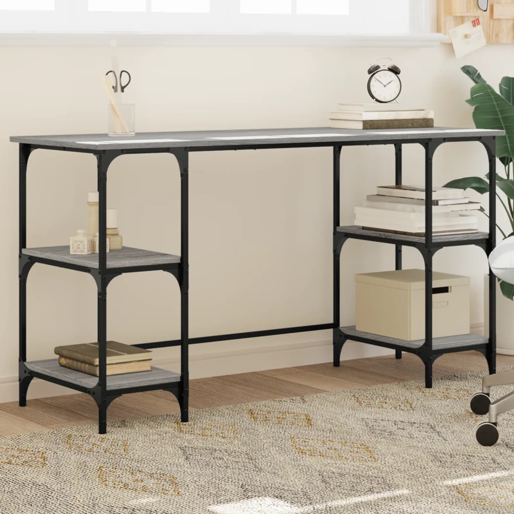 Desk Grey Sonoma 140x50x75 cm Metal Wood Material