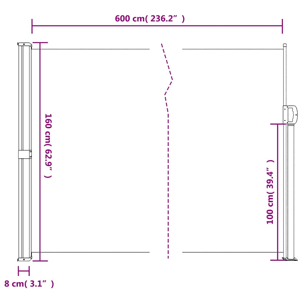 Seitenmarkise Ausziehbar Creme 160x600 cm