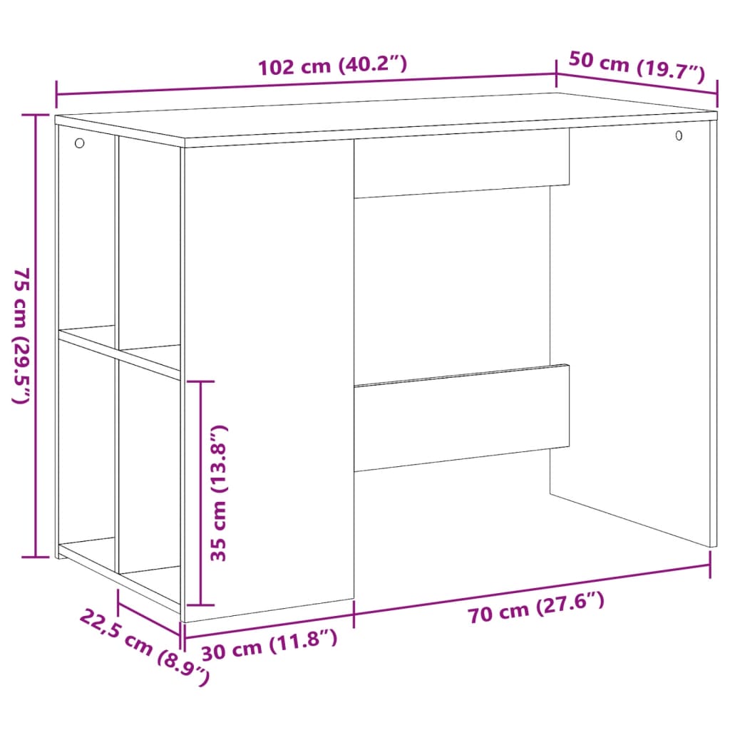 Bureau Chêne fumé 102x50x75 cm Matériau à base de bois