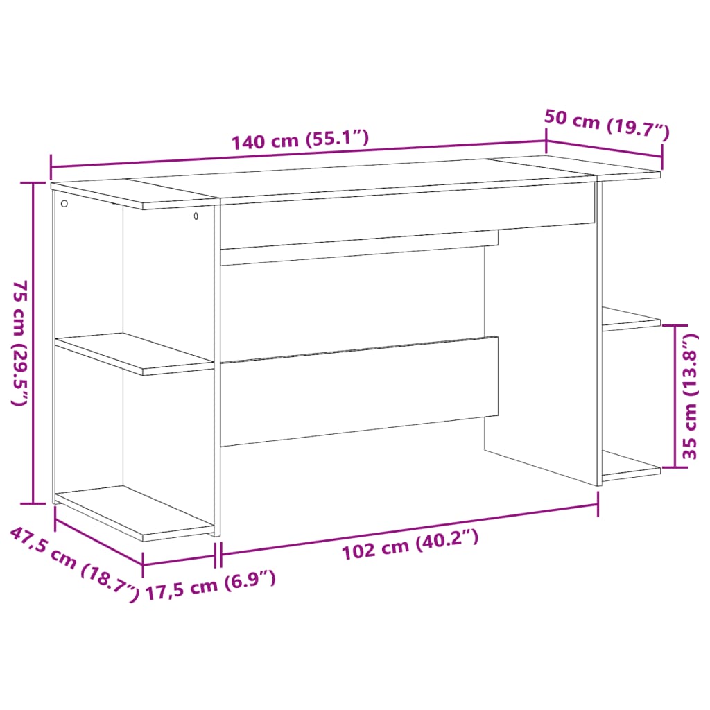 Bureau chêne Sonoma 140x50x75 cm panneau de particules