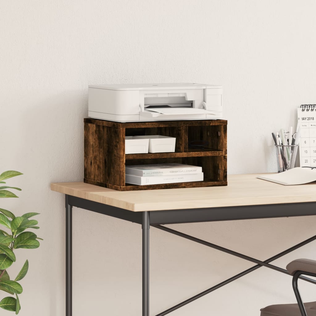 Support d'imprimante en chêne fumé 40x32x22,5 cm, bois manufacturé