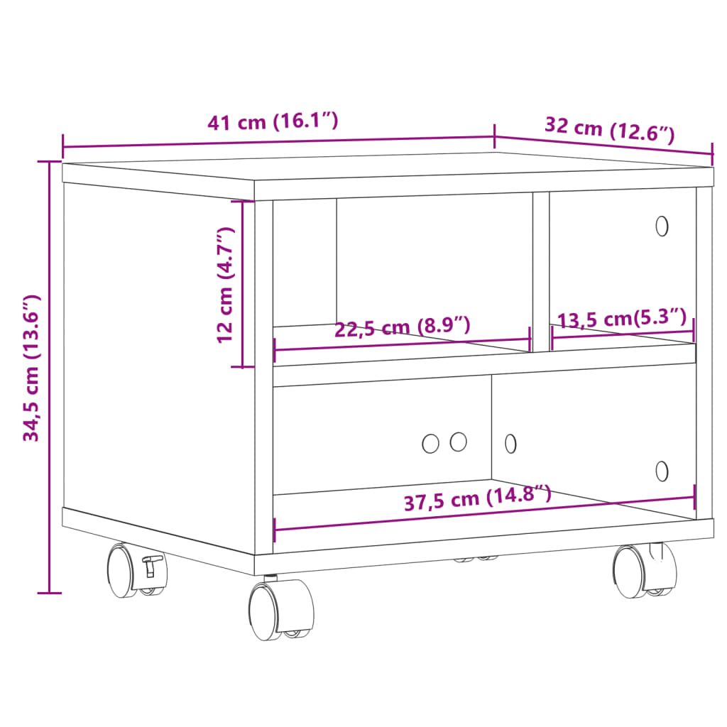 Printer Stand with Wheels Black 41x32x34.5 cm