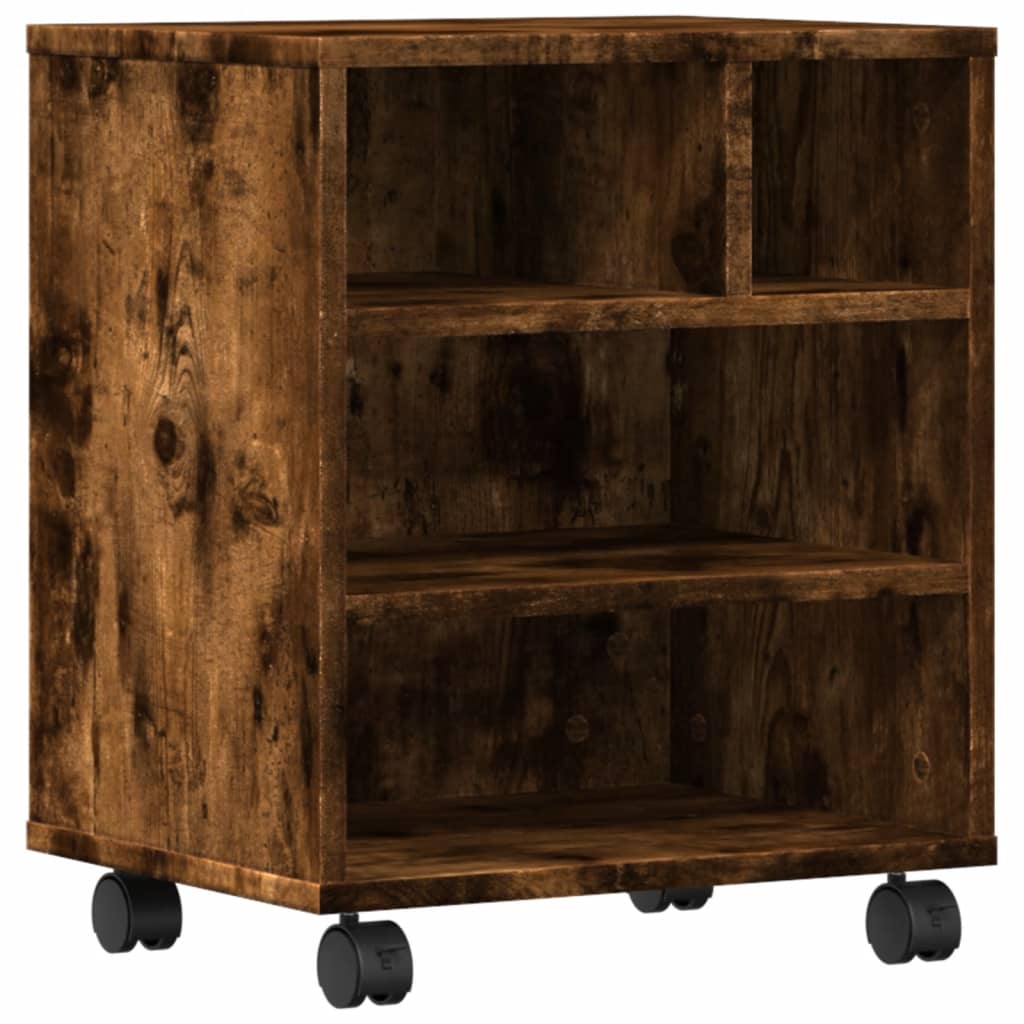 Meuble d'appoint roulant pour imprimante en chêne fumé 41x32x48 cm