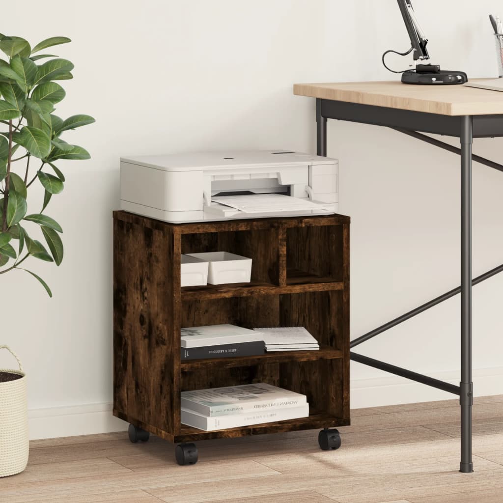Meuble d'appoint roulant pour imprimante en chêne fumé 41x32x48 cm