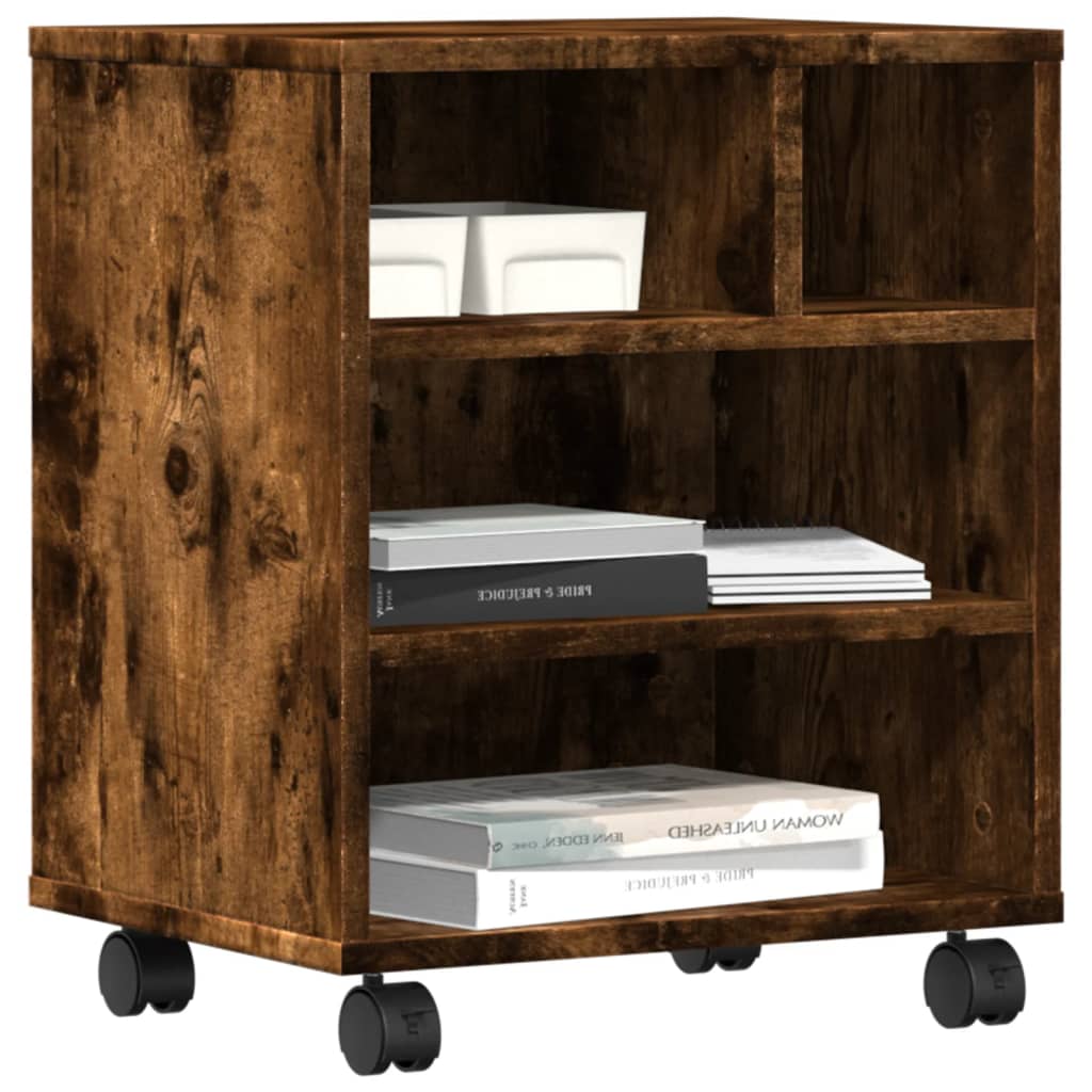 Meuble d'appoint roulant pour imprimante en chêne fumé 41x32x48 cm